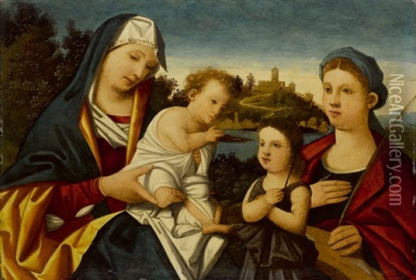 Madonna Mit Kind, Johannes Und Katharina Von Alexandrien Oil Painting - Lorenzo Lotto