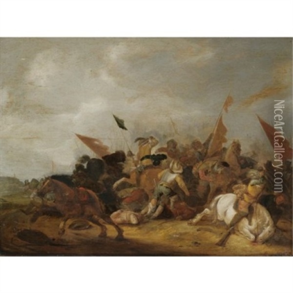 A Battle Scene In A Dune Landscape Oil Painting - Palamedes Palamedesz the Elder