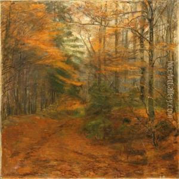 Autumn View From The Herlufholm Forest Oil Painting - Aage Bertelsen