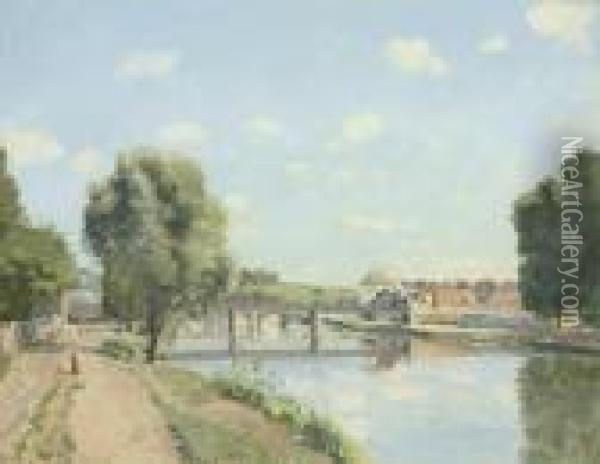 Le Pont Du Chemin De Fer, Pontoise Oil Painting - Camille Pissarro