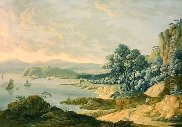 View of Nice - between the port and Fort Montalban Oil Painting - Baron Louis Albert Bacler d'Albe