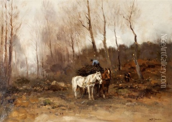 Houthakkers Met Paard En Wagen Oil Painting - Willem George Frederik Jansen
