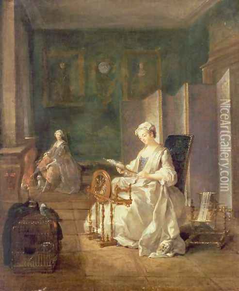 Interior with Two Figures Oil Painting - Etienne Jeaurat