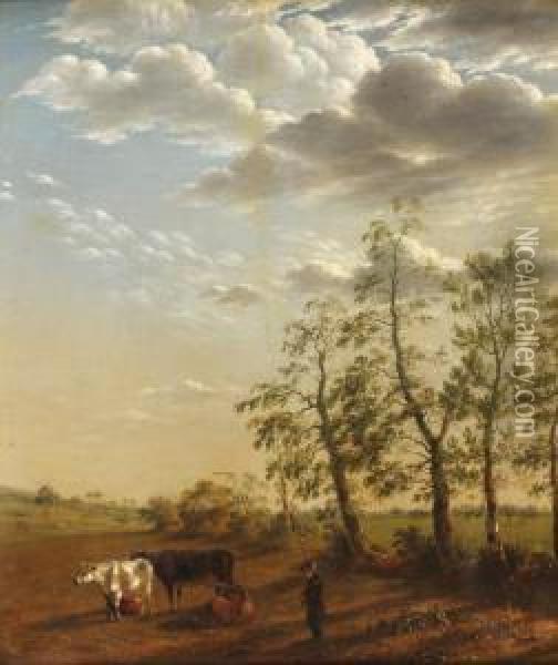 Jeune Berger Et La Traite Des Vaches Oil Painting - John Seguier