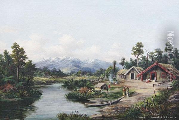 Maori Pa, Waikato Oil Painting - William George Baker