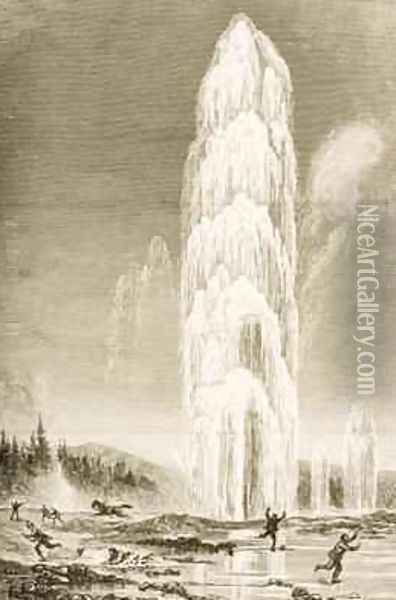 Giantess Geyser in Yellowstone National Park erupting during the 1870s 1880 Oil Painting - Reverend Samuel Manning