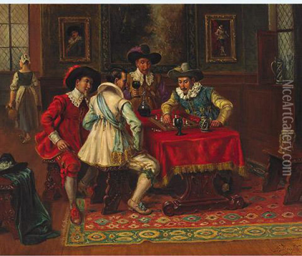 The Chess Game Oil Painting - Gaston Bonfils