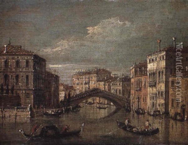 The Entrance To The Cannaregio, Venice, With The Church Of S. Geremia Oil Painting - Giacomo Guardi