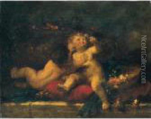 Puttini Con Fiori Oil Painting - Giovanni Antonio Guardi