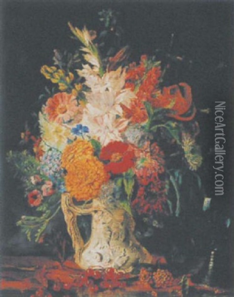 Stilleben Mit Blumen Und Romer Oil Painting - Frederick Smallfield