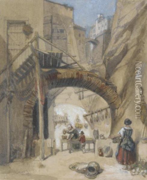 A Quiet Street Corner In A Continental Town Oil Painting - William Clarkson Stanfield
