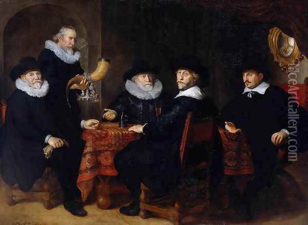 Four Governors of the Arquebusiers Civic Guard, Amsterdam 1642 Oil Painting - Govert Teunisz. Flinck