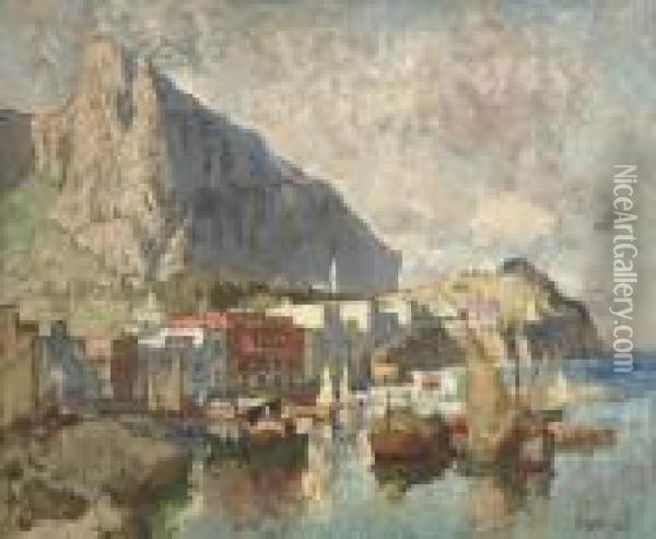 Fishing Boats Off Capri Oil Painting - Konstantin Ivanovich Gorbatov
