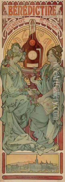 Benedictine De L'abbaye De Fecamp Oil Painting - Alphonse Maria Mucha