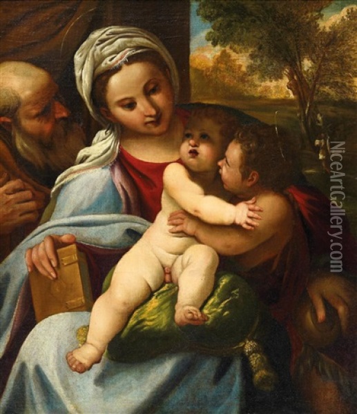 Die Heilige Familie Mit Dem Johannesknaben Oil Painting - Giacomo Cavedone