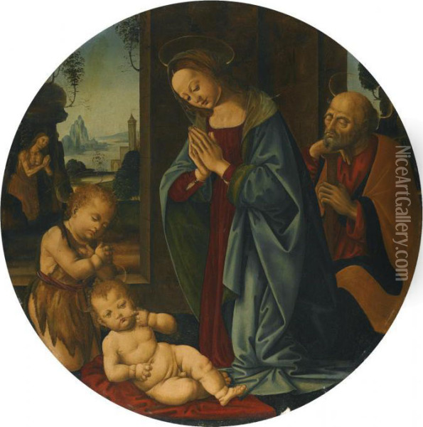 The Holy Family With The Infant Saint John The Baptist Oil Painting - Lorenzo Di Credi