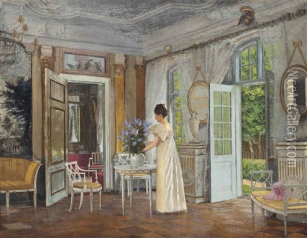Arranging Summer Blooms Oil Painting - Adolf Heinrich Claus Hansen