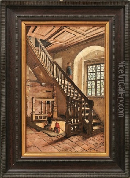 Treppenhaus In Einem Schloss Oil Painting - Adolf Schlabitz