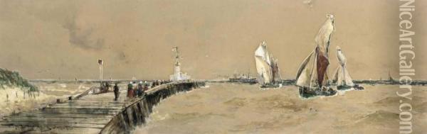 Boulogne Pier Oil Painting - Thomas Bush Hardy