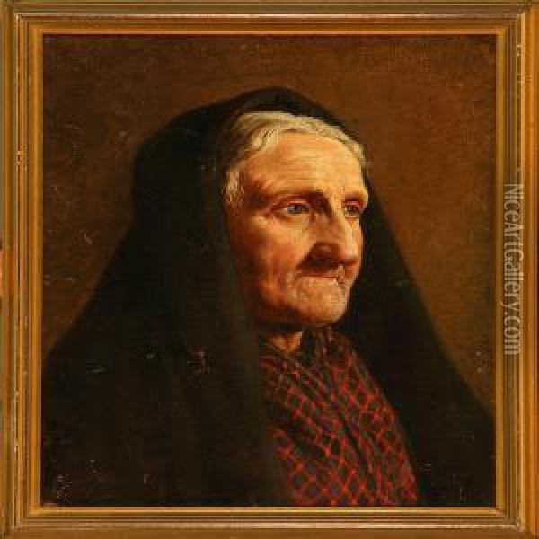 Portrait Of An Old Woman Oil Painting - Niels Emil Holm
