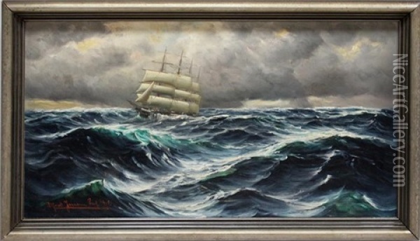 Dreimaster Auf Sturmischer See Oil Painting - Alfred Serenius Jensen