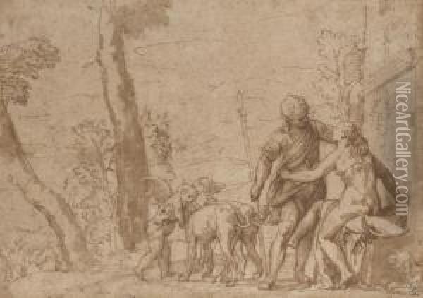 Venus Begging Adonis Not To Go Hunting Oil Painting - Giovanni Battista Zelotti