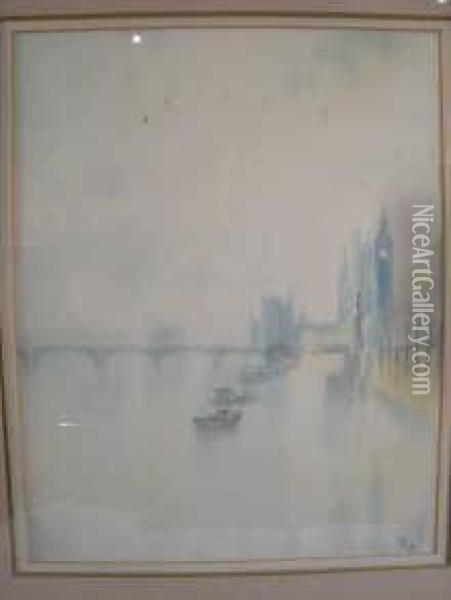 Thethames At Westminster Oil Painting - Nicholas Riley