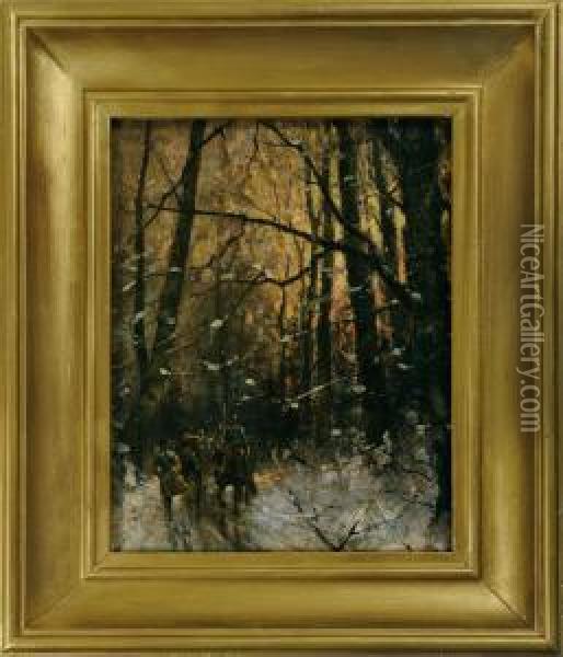 Zimowy Zwiad Oil Painting - Ryszard Okninksi