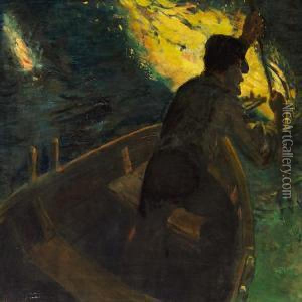 Eel Catcher At Night Oil Painting - Christian Krohg