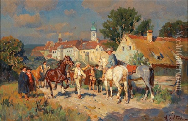Returning Home From The Horse Market Oil Painting - Wilhelm Velten