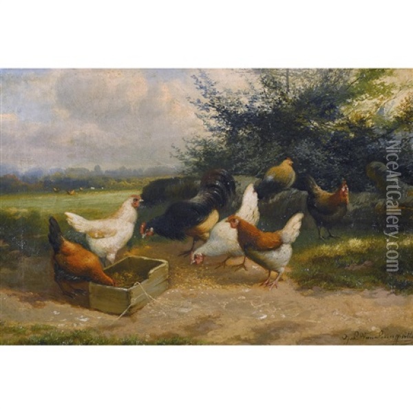 Huhnerhof Oil Painting - Jef Louis Van Leemputten