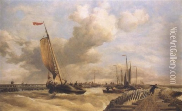 A Fishing Port, Broeckenhaven Harbour Fo The Zuider Zee Oil Painting - Edward William Cooke