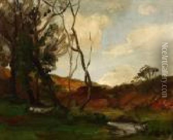 Stream In A Landscape Oil Painting - Anna Adelaide Abrahams