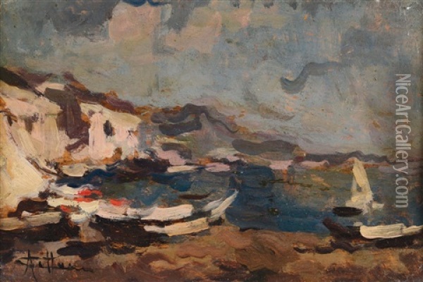 Paesaggio Marino Oil Painting - Achille Cattaneo