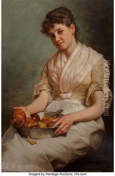 Girl Peeling Apples Oil Painting - John George Brown