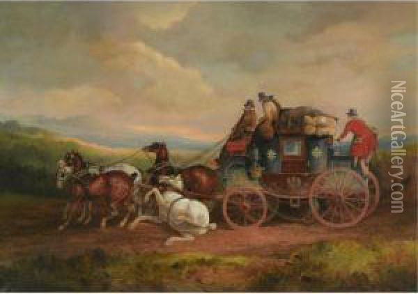 A Mishap On The Louth To London Royal Mail Coach Oil Painting - Charles Cooper Henderson