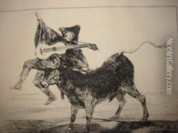 Aveugle Inleve Sur Les Cornes D'un Taureau Oil Painting - Francisco De Goya y Lucientes