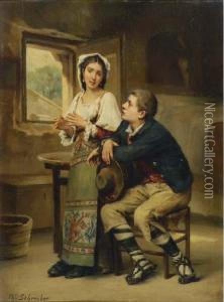 The Proposal; Also A Companion Painting Oil Painting - Charles Baptiste Schreiber