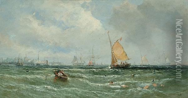 Fishing Boats Off Yarmouth Oil Painting - William Calcott Knell