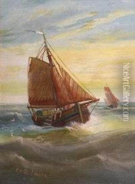 Dutch Fishing Boats At Sea Oil Painting - Edward King Redmore