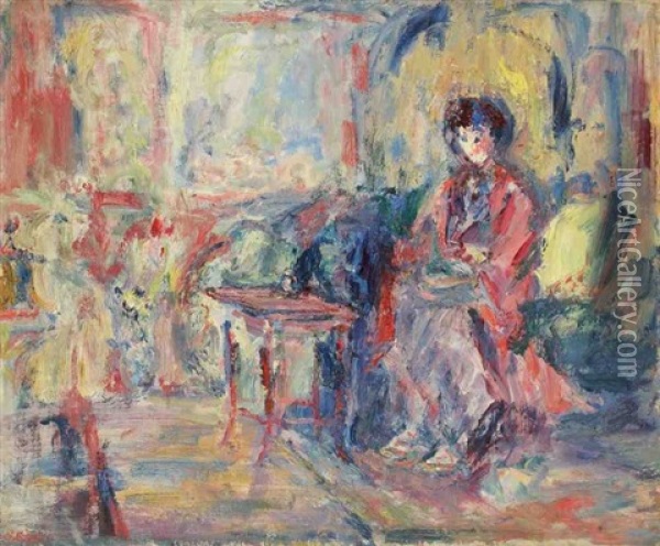 Femme Assise Au Gueridon Oil Painting - Paul Kron