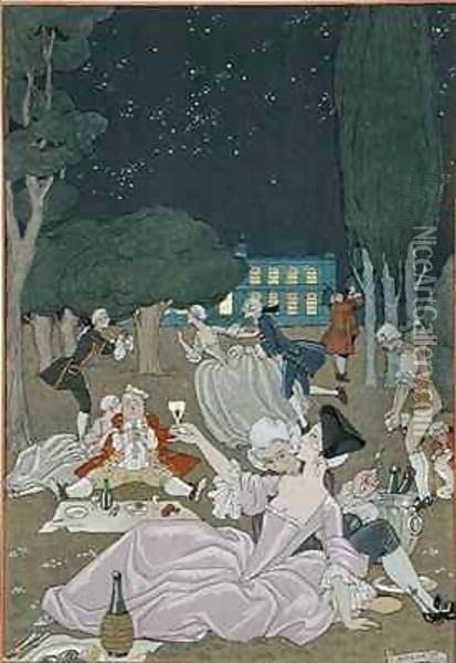 On the Lawn Oil Painting - Georges Barbier