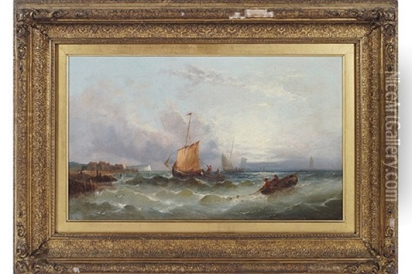 Shipping Off The Coast Oil Painting - William Henry Williamson
