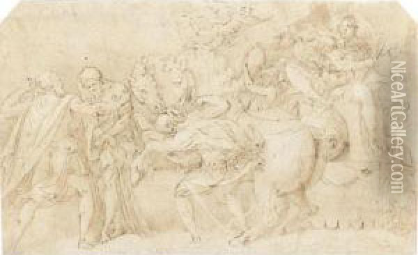 A Triumphant General On A Chariot, Surrounded By Figures Oil Painting - Francesco Primaticcio