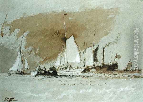 Fishing Boats at Sea, boarding a Steamer off the Isle of Wight Oil Painting - Joseph Mallord William Turner
