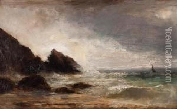 Stormy Coastline Oil Painting - C. R. Parker