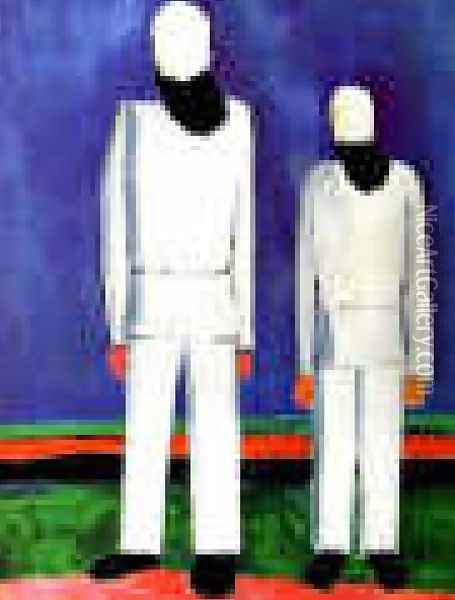 Two Male Figures Oil Painting - Kazimir Severinovich Malevich