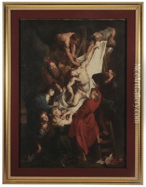 Descent From The Cross (after Peter Paul Rubens) Oil Painting - Louis Farasyn
