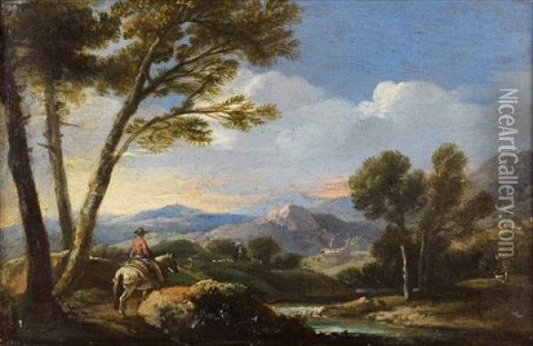 Un Cavalier Dans Un Paysage De Riviere Oil Painting - Pier Francesco Mola