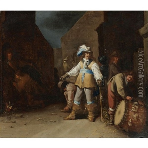 A Cavalier And Other Men Outside Of An Inn Oil Painting - Anthonie Palamedesz